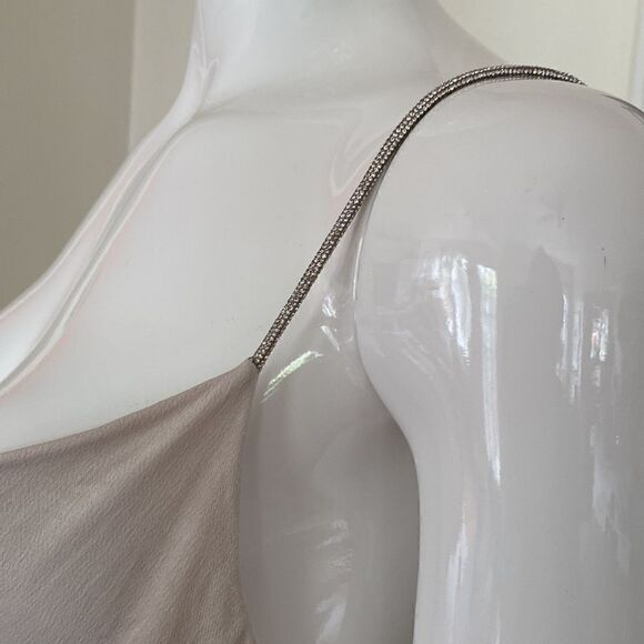Zara Cream Satin Cowl Neck Mini Slip Dress with Rhinestone Strap Size M - Picture 5 of 12